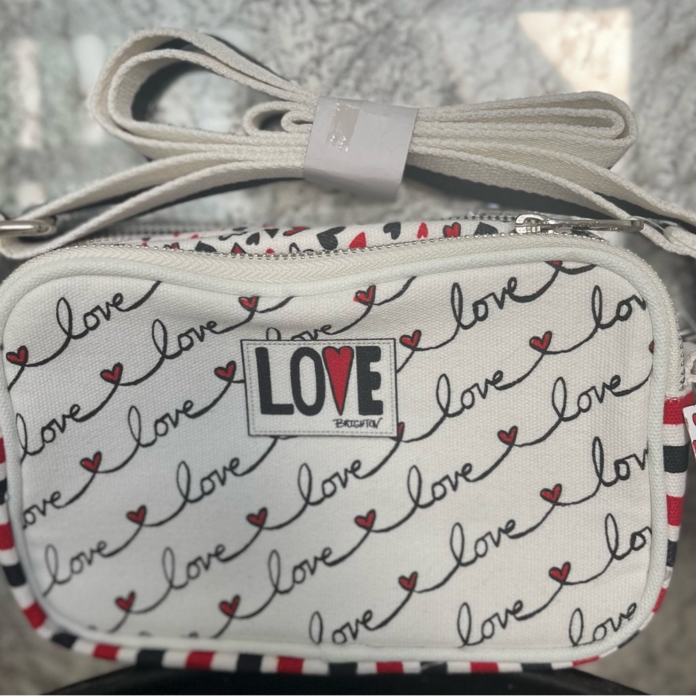 NWT Brighton Love Script White and Red Crossbody Bag